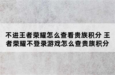 不进王者荣耀怎么查看贵族积分 王者荣耀不登录游戏怎么查贵族积分